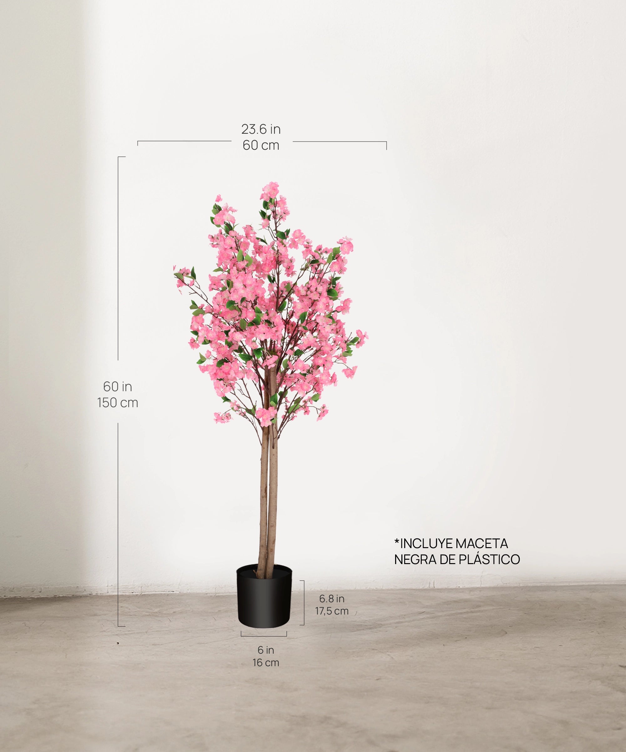Medidas Almendro Rosa Artificial 150 cm MAIA SHOP